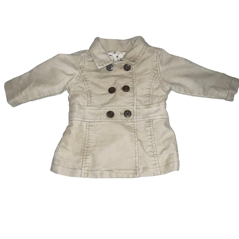 Old Navy Infant Girls Pea Coat Beige Brown Buttons Size 12-18 Mo. Floral Lined